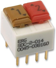 SDC-2-014, DIP / SIP переключатель, 2 схем(-а), Ползунок, Сквозное Отверстие, SPDT, 100 В, 1 А