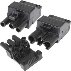 ТР-008-3, Коннекторы трехполюсные (комплект, разъемы female+male) , 16 А, 400 В, пластиковые, черные