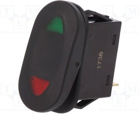 R13-271D3-01-BBGR, ROCKER; SP3T; Pos: 3; ON-OFF-ON; 21A/14VDC; black; LED,point; 14VDC