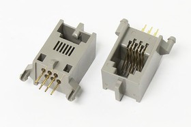 Разъем телефонный 6P6C розетка, контакты 6P, на плату/угловой, T9-6P6C[RJ-12]