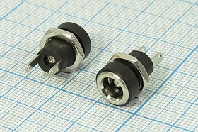 Гнездо питания DC 5.5x2.5мм на корпус с гайкой, пластик; №10019 гн пит DC 2,5D5,5\2C\\пан М8\\DJK-32B\