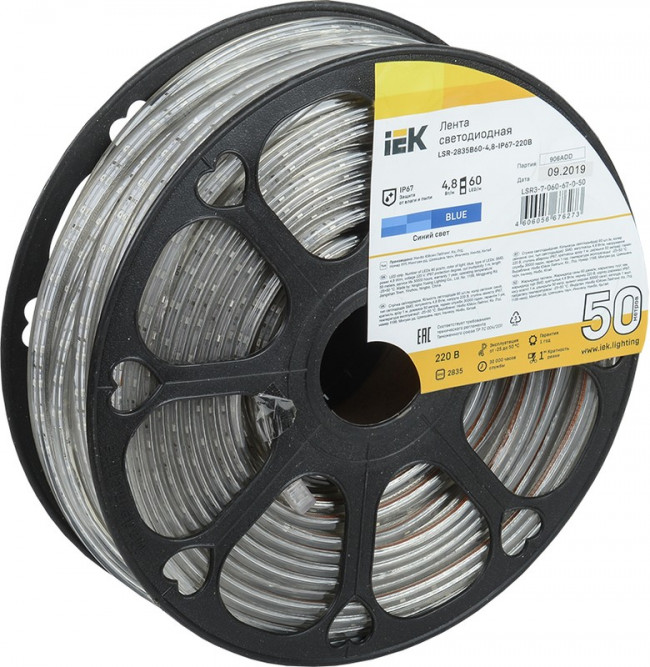 Лента светодиодная LED LSR-2835B60-4.8-IP67-220В (уп.50м) IEK LSR3-7-060-67-0-50