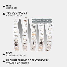 10-99 Комплект адресной светодиодной ленты 24В, 14,4Вт/м, smd5050, 60д/м, IP20,подложка 10мм(белая),