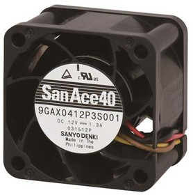 9GAX0412P3K001, San Ace 9GAX Series Axial Fan, 12 V dc, DC Operation, 48.6m³/h, 11.04W, 920mA Max, 40 x 40 x 28mm 9GAX0412P3K001, San Ace 9GAX Series Axial Fan, 12 V dc, DC Operation, 48.6m³/h, 11.04W, 920mA Max, 40 x 40 x 28mm