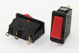 Переключатель клавишный, контакты 3C, 10А, ON-OFF, подсветка черная/красная,