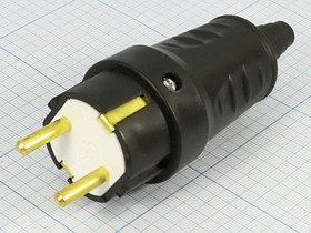 Штекер сетевого питания с заземлением CEE7/4,IP20,250В/16А,на кабель,чёрный; №11353 штек пит AC CEE7/4\\16/250\\ IP20\чер\REX11-8506\