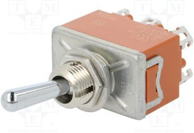 T215PULCSAFJ, Переключатель: тумблер, Пол: 3, DP3T, ON-OFF-ON, 15A/250ВAC