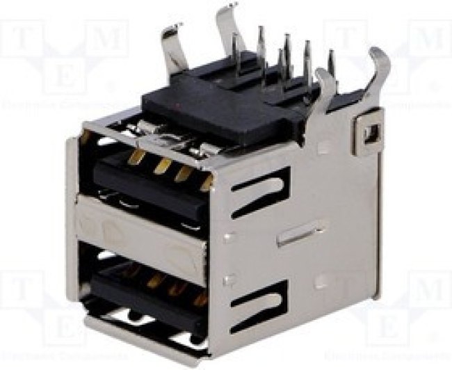 TUEA4F4D3B, Гнездо; USB A; THT; угловой 90°; двойное; USB 2.0; позолота
