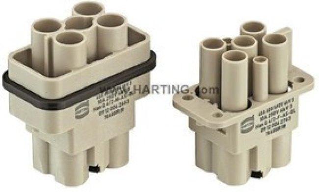 09120062766, Heavy Duty Power Connector Insert, 40A, Female, Han Q Series, 6 Contacts 09120062766, Heavy Duty Power Connector Insert, 40A, Female, Han Q Series, 6 Contacts