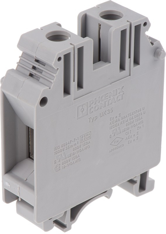 3008012, Проходная клемма, винтовые зажимы, сечение 0,75...50 мм^2, напряжение 1000 В, ток 150 А 3008012, Проходная клемма, винтовые зажимы, сечение 0,75...50 мм^2, напряжение 1000 В, ток 150 А