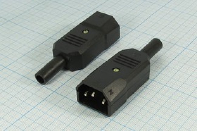 Штекер сетевого питания IEC 60320 C14, 250В/10А, на кабель; №616 штек пит AC IEC C14\\10/250\ каб\\чер\AC-101\