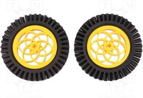 DF-FIT0336, Колесо, Ось сплющенная с обеих сторон, черно-желтый, резина