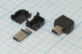 Разъем mini USB5PBR вилка, тип B, контакты 5P , монтаж на кабель, угловой, miniUSB5PBR