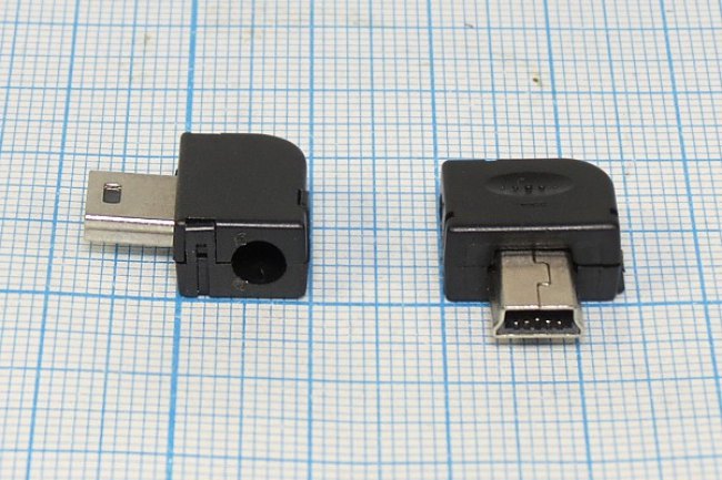 Разъем mini USB5PBR вилка, тип B, контакты 5P , монтаж на кабель, угловой, miniUSB5PBR