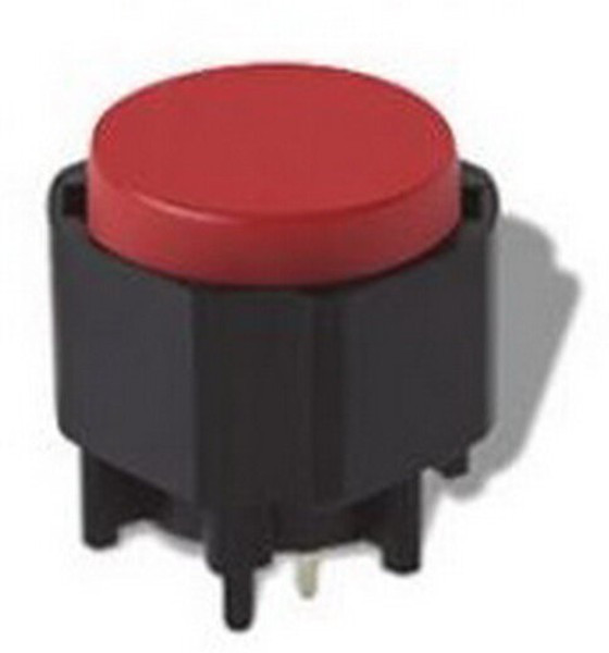KS12-A1.5-BRN-5N-S, Миниатюрная кнопка без фиксации , 2 контакта, круглая, корпус черный, кнопка красная