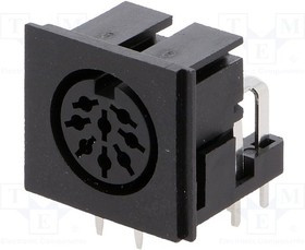0105-08, Гнездо, DIN, "мама", PIN: 8, угловой 90°, на PCB, THT, 24В, 4А