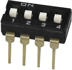 DS04-254-2L-04BK, DIP Switches / SIP Switches DIP Switch, SPST, 2.54 pitch, flat actuator, long pin, 4 position, Black