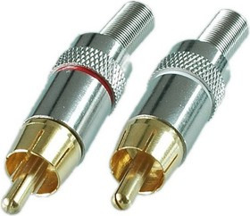 Разъем RCA штекер металл на кабель, красный и белый, Gold, PL2167