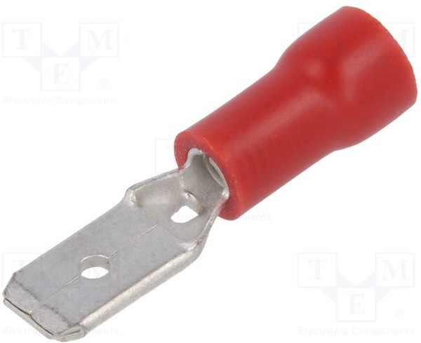 ST-032/R, Наконечник: плоский, 4,8мм, 0,8мм, "папа", 0,5-1мм2, обжим, красный