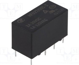 HFD27/005-S, Реле: электромагнитное, DPDT, Uобмотки: 5ВDC, 1A/125ВAC, 2A/30ВDC
