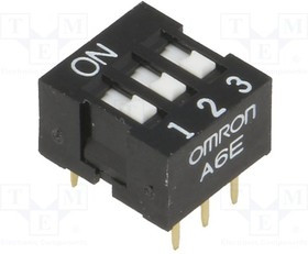 A6E-3101, Переключатель: DIP-SWITCH, Кол-во секций: 3, ON-OFF, 0,025A/24ВDC