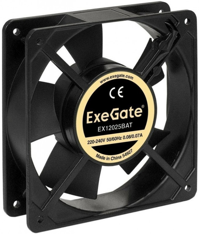 EX12025BAT, Вентилятор 220В ExeGate 120x120x25 мм, двойной шарикоподш, клеммы, 2200RPM, 33dBA EX12025BAT, Вентилятор 220В ExeGate 120x120x25 мм, двойной шарикоподш, клеммы, 2200RPM, 33dBA