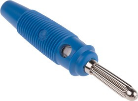 930727102, Blue Male Banana Plug, 4 mm Connector, Solder Termination, 30A, 30 V ac, 60V dc, Nickel