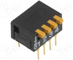 A6DR-4100, Переключатель DIP-SWITCH, Кол-во секций 4, ON-OFF, 0,03A/30VDC