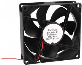 GE92252B1-000U-AC9, DC Fans Axial Fan, 92x92x25mm, 24VDC, 75CFM, 0.35"H2O, Ball, Wire, Auto Restart, IP56