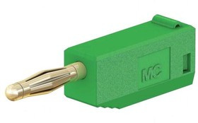 SLS205-25, Вилка, "банан" 2мм, 10А, 30ВAC, 60ВDC, зеленый, позолота, 0,5мм2