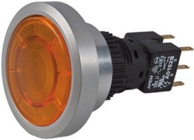 A9PFA1Y2DK3, Illuminated Push Button Switch, Momentary, Panel Mount, 30mm Cutout, DPDT, Amber LED, IP65 A9PFA1Y2DK3, Illuminated Push Button Switch, Momentary, Panel Mount, 30mm Cutout, DPDT, Amber LED, IP65