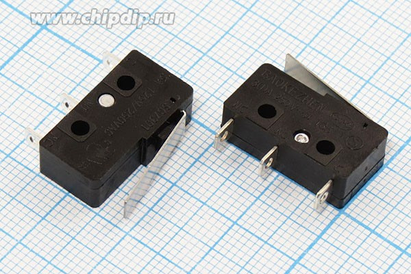 Микропереключатель, размер 20x 6 x10, 3А, переключение ON-(ON), размер концевика L17, MSW-12B