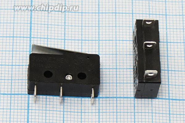 Микропереключатель, размер 20x 6 x10, 3А, переключение ON-(ON), размер концевика L17, MSW-12B