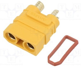 XT90HW-F, Socket; DC supply; XT90; female; PIN: 2; on PCBs; THT; yellow; 40A