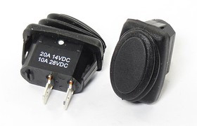 Переключатель клавишный, контакты 2T, 20А, 12В, ON-OFF, подсветка черная, R13-278A8[овал]