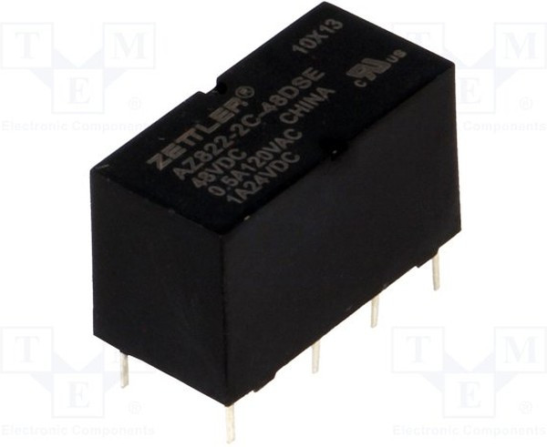 AZ822-2C-48DSE, Реле: электромагнитное, DPDT, Uобмотки: 48ВDC, 0,5A/120ВAC, 2А