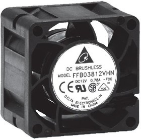 FFB03812HHN, DC Fans DC Tubeaxial Fan, 38x28mm, 12VDC, Ball Bearing, Lead Wires, Locked Rotor Sensor