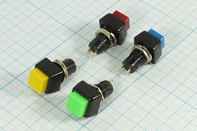 Выключатель кнопочный с фиксацией SPST, ON-OFF, красного цвета, 220В/3А, посадочный d10мм; №2863 R ПКн\250\ 3\SPST\d10\чер\ кр\\2C\PBS-21A\