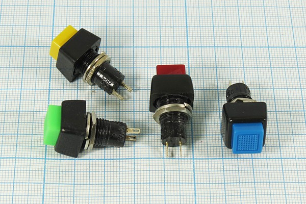 Выключатель кнопочный с фиксацией SPST, ON-OFF, красного цвета, 220В/3А, посадочный d10мм; №2863 R ПКн\250\ 3\SPST\d10\чер\ кр\\2C\PBS-21A\