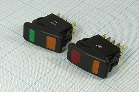 Автомобильный переключатель, 10T, 21А/12В, ON-ON, с подсветкой желтой/красной, R13-232B6BY/R; №10220 ПКл\12\20\ON-ON\\чер\ ILжел&amp;кр\IP55\10T