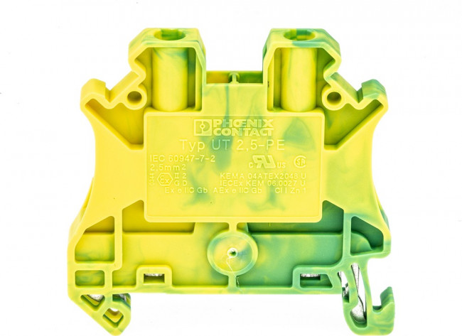 UT 2,5-PE,шт, Соединитель: на рейку; 0,14 2,5мм2; Кол-во полюс:1; клеммы:2