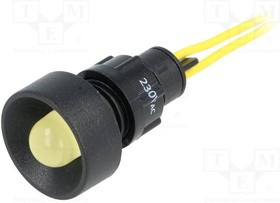 LY-D10-230AC, Индикат.лампа: LED, вогнутый, 230ВAC, Отв: d13мм, IP40, пластик