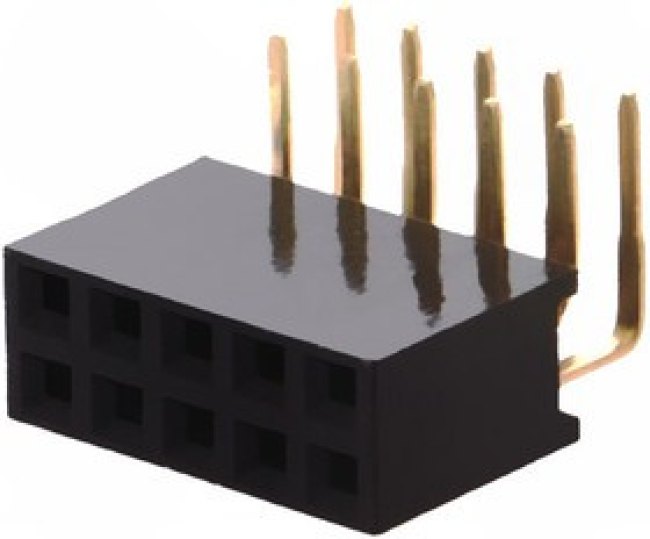 ZL263-10DG, Гнездо штыревое "мама" PIN 10 угловой 90° 2,54мм THT 2x5
