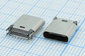 Разъем USB розетка, тип C 3.1, контакты на плату, h10.5, USB3.1TYPE-C24PF-011