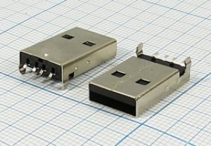 Разъем USB вилка, тип A, контакты на плату, угловой, USBA-SMD Разъем USB вилка, тип A, контакты на плату, угловой, USBA-SMD