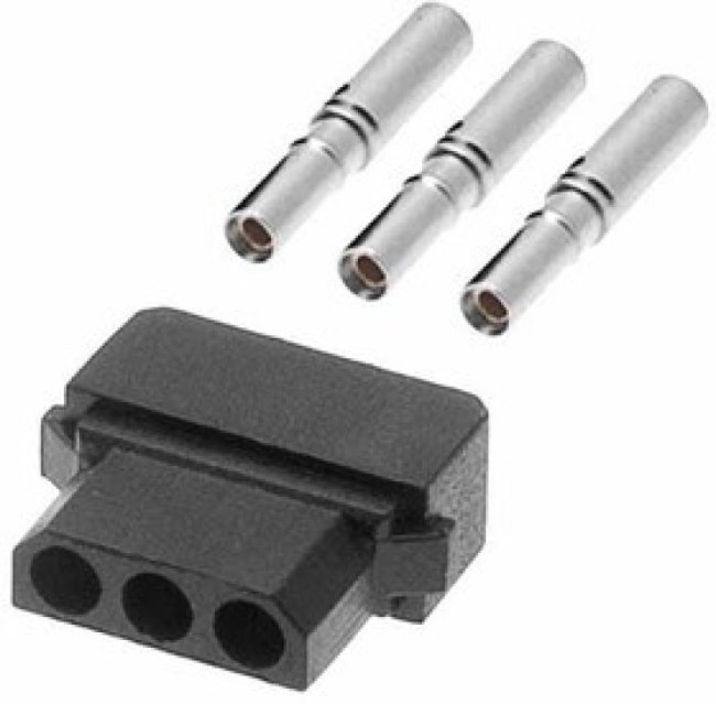 M80-8980301, Power to the Board Datamate L-Tek SIL Female Small Bore (24-28 AWG) Crimp Connector, gold clip + tin shell, 3 contacts