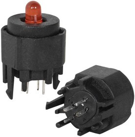 KS12-PL1.5-BBR-5N-S, Миниатюрная кнопка без фиксации , 4 контакта, круглая, корпус черный, кнопка черная с красной LED-лампой