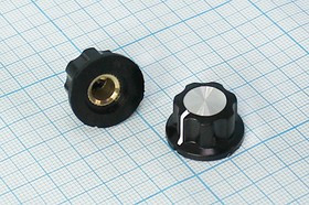 Ручка круглая диаметр 20мм, диаметр регулятора 6.3мм, пластик, черный/металл, винт, QMFZ-A01; №15064 ручка d6,3\20x11,4\пл\ чер/мет\винт\QMF