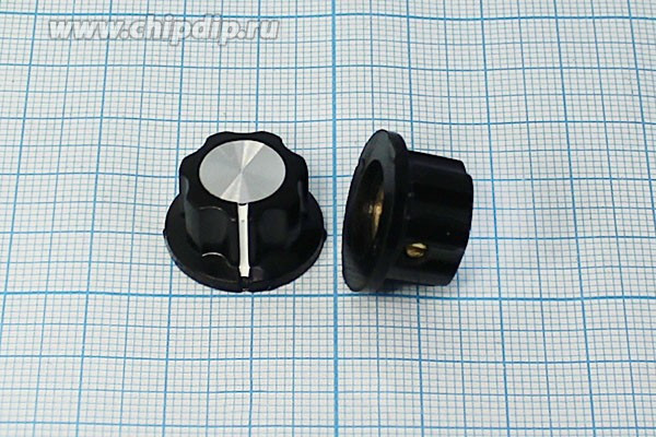 Ручка круглая диаметр 20мм, диаметр регулятора 6.3мм, пластик, черный/металл, винт, QMFZ-A01; №15064 ручка d6,3\20x11,4\пл\ чер/мет\винт\QMF