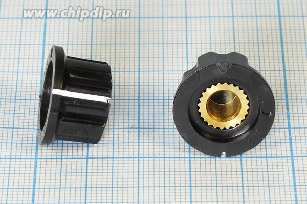 Ручка круглая диаметр 20мм, диаметр регулятора 6.3мм, пластик, черный/металл, винт, QMFZ-A01; №15064 ручка d6,3\20x11,4\пл\ чер/мет\винт\QMF